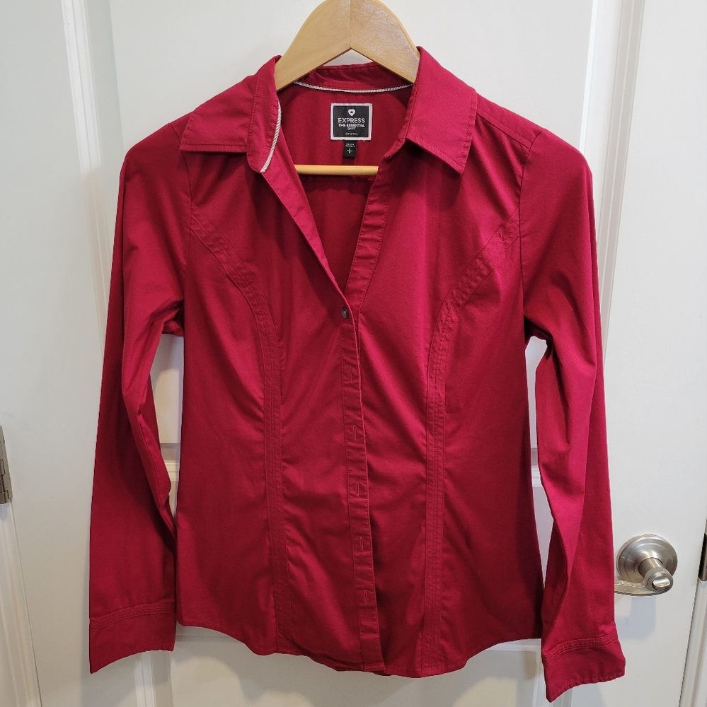Express red petite small the essential button down shirt
